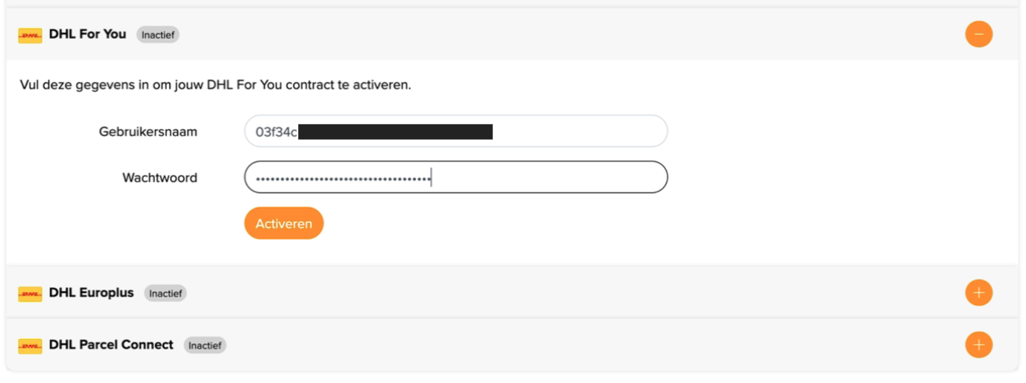 DHL credentials invoeren in de MyParcel Backoffice