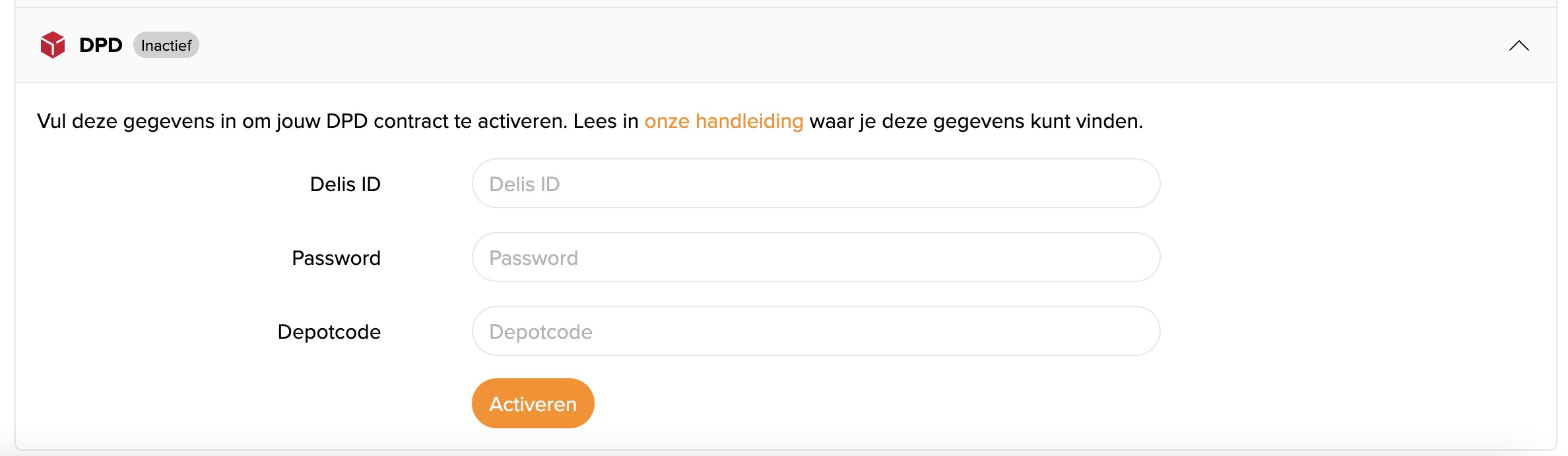 MYPA Backoffice DPD credentials invoeren in de MyParcel Backoffice Accountinstellingen