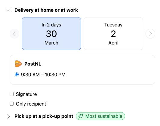 MyParcel Delivery Options with basic configuration