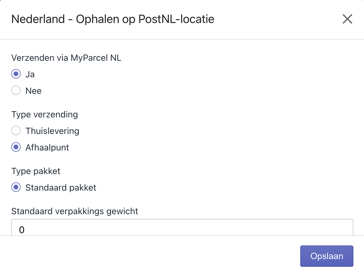 Shopify PostNL-locatie
